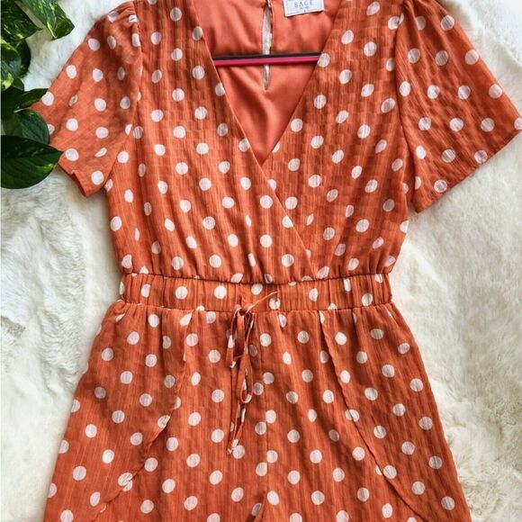 Sage the Label Orange Polka Dot Romper Small NWOT - Picture 2 of 5
